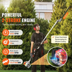 15.7-inch 26CC 2 Cycle Gas Hedge Trimmer, Gas Powered Pole Hedge Trimmer with Dual Sided Dual Action Blade, Adjustable Trimmer Head, Suitable for Trimming Shrubs, Bushes