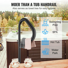Hot Tub Handrail, 360 Rotatable Spa Side Handrail with 35"-57" Adjustable Height, Rust-proof Aluminum Spa Step Hot Tub Hand Rail with Slide-Under Mount Base for Indoor & Outdoor, 600LBS Capacity