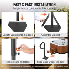Hot Tub Handrail, 360 Rotatable Spa Side Handrail with 35"-57" Adjustable Height, Rust-proof Aluminum Spa Step Hot Tub Hand Rail with Slide-Under Mount Base for Indoor & Outdoor, 600LBS Capacity