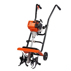 Tiller Cultivator Gas Powered, 31CC 4-Stroke Garden Cultivator, Tiller with 4 Steel Adjustable Front Tines for Lawn, Garden and Field Soil Cultivation