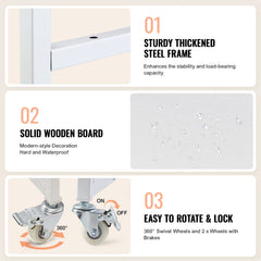Heat Press Table 3Tier Movable Heat Press Stand Foldable with Wheels White