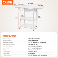 Heat Press Table 3Tier Movable Heat Press Stand Foldable with Wheels White