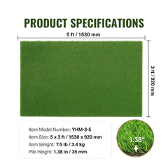 Artifical Grass, 3 x 5 ft Rug Green Turf, 1.38" Fake Door Mat Outdoor Patio Lawn Decoration, Easy to Clean with Drainage Holes, Perfect For Multi-Purpose Home Indoor Entryway Scraper Dog Mats