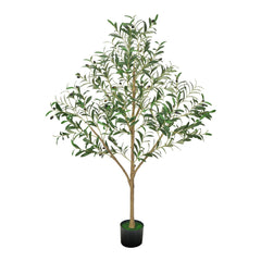 150cm Artificial Olive Tree with Black Pot, Tall Fake Tree with Natural Wood Trunk & Realistic Green Leaves and Fruits, Indoor Faux Plant for Home, Office, Living Room, Corner Decor