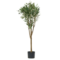 150cm Artificial Olive Tree with Black Pot, Tall Fake Tree with Natural Wood Trunk & Realistic Green Leaves and Fruits, Indoor Faux Plant for Home, Office, Living Room, Corner Decor