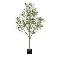 150cm Artificial Olive Tree with Black Pot, Tall Fake Tree with Natural Wood Trunk & Realistic Green Leaves and Fruits, Indoor Faux Plant for Home, Office, Living Room, Corner Decor