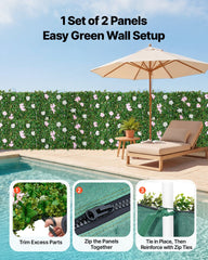 Artificial Luxury Flower Wall Backdrop, 2 PCS, Each Panel 61 x 243.8 cm, Gorgeous 3D Silk Floral Backdrop Pet Friendly, Easy Installation Flower Wall Panel for Wedding, Event, Party, Home Decor