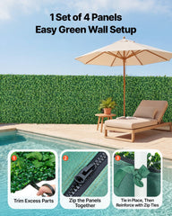 Artificial Plant Wall, 4 PCS 61 x 243.8 cm Artificial Boxwood Panels, Sun Protection Greenery Backdrop Privacy Hedge Fence, Fake Grass Screen for Wedding, Indoor, Outdoor Garden, Backyard