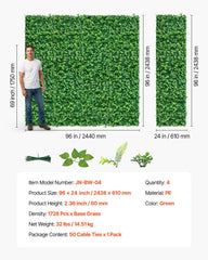 Artificial Plant Wall, 4 PCS 61 x 243.8 cm Artificial Boxwood Panels, Sun Protection Greenery Backdrop Privacy Hedge Fence, Fake Grass Screen for Wedding, Indoor, Outdoor Garden, Backyard