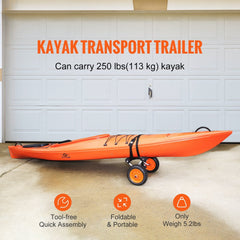Foldable Kayak Cart Canoe Boat Carrier 250lbs Load with 10'' Solid Tires