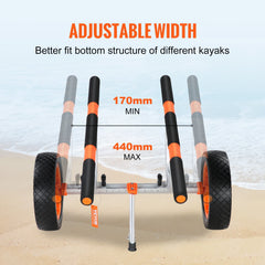 Adjustable Kayak Cart Canoe Boat Carrier 450lbs Load with 12'' Solid Tires