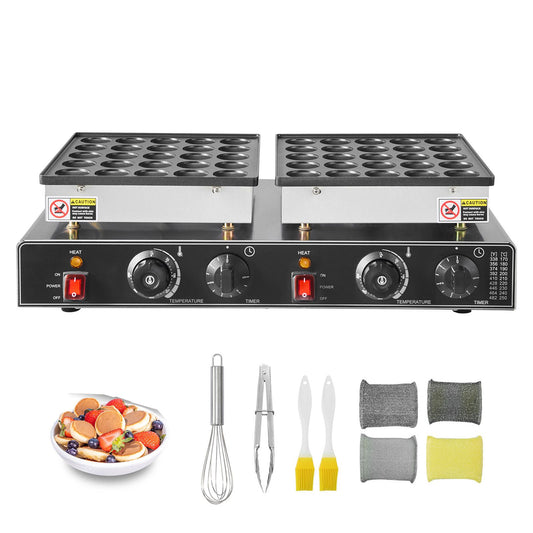 50PCS Mini Dutch Pancake Maker, Non-stick Stainless Steel Dorayaki Baker, 1800W Commercial Electric Poffertjes Grill Pan, Dual Temp & Time Control, for Kitchen Restaurant Breakfast Dessert
