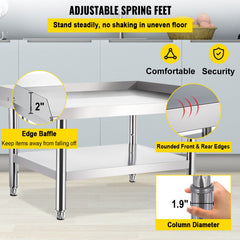 Stainless Steel Equipment Grill Stand, 152x76x61 cm Stainless Table, Grill Stand Table with Adjustable Storage Undershelf, Equipment Stand Grill Table for Hotel, Home, Restaurant Kitchen