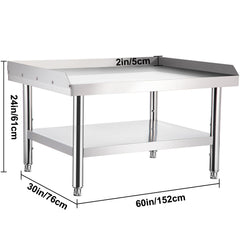 Stainless Steel Equipment Grill Stand, 152x76x61 cm Stainless Table, Grill Stand Table with Adjustable Storage Undershelf, Equipment Stand Grill Table for Hotel, Home, Restaurant Kitchen