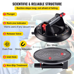 Glass Suction Cup, 8'' Vacuum Suction Cup, 220lbs Load Capacity Vacuum Glass Lifter with Plastic Handle, Heavy-Duty Hand-Held Glass Lifter For Granite & Glass Lifting, With a free case
