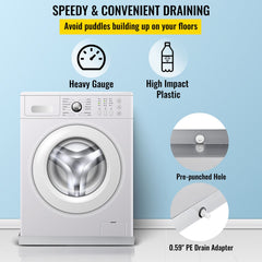 32 x 30 x 2.5 Inch Washing Machine Pan 18 GA Thickness 304 Stainless Steel Heavy Duty Compact Washer Drip Tray with Drain Hole & Hose Adapter