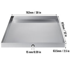 32 x 30 x 2.5 Inch Washing Machine Pan 18 GA Thickness 304 Stainless Steel Heavy Duty Compact Washer Drip Tray with Drain Hole & Hose Adapter
