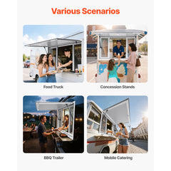 Concession Window 1346x838 mm, Aluminum Alloy Service Window for Food Truck, Up to 85 Degrees Stand Serving Window with 4 Sliding Windows, Awning Door, and Drag Hook, for Concession Trailers
