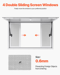 Concession Window 1346x838 mm, Aluminum Alloy Service Window for Food Truck, Up to 85 Degrees Stand Serving Window with 4 Sliding Windows, Awning Door, and Drag Hook, for Concession Trailers