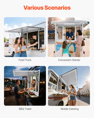Concession Window 1346x838 mm, Aluminum Alloy Service Window for Food Truck, Up to 85 Degrees Stand Serving Window with 4 Sliding Windows, Awning Door, and Drag Hook, for Concession Trailers