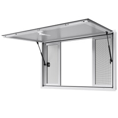 Concession Window 1346x838 mm, Aluminum Alloy Service Window for Food Truck, Up to 85 Degrees Stand Serving Window with 4 Sliding Windows, Awning Door, and Drag Hook, for Concession Trailers