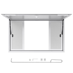 Concession Window 1524x915 mm, Aluminum Alloy Service Window for Food Truck, Up to 85 Degrees Stand Serving Window with 4 Sliding Windows, Awning Door, and Drag Hook, for Concession Trailers