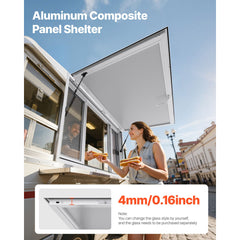 Concession Window 1524x915 mm, Aluminum Alloy Service Window for Food Truck, Up to 85 Degrees Stand Serving Window with 4 Sliding Windows, Awning Door, and Drag Hook, for Concession Trailers