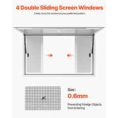 Concession Window 1524x915 mm, Aluminum Alloy Service Window for Food Truck, Up to 85 Degrees Stand Serving Window with 4 Sliding Windows, Awning Door, and Drag Hook, for Concession Trailers