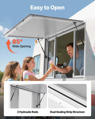 Concession Window 1524x915 mm, Aluminum Alloy Service Window for Food Truck, Up to 85 Degrees Stand Serving Window with 4 Sliding Windows, Awning Door, and Drag Hook, for Concession Trailers