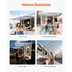 Concession Window 1524x915 mm, Aluminum Alloy Service Window for Food Truck, Up to 85 Degrees Stand Serving Window with 4 Sliding Windows, Awning Door, and Drag Hook, for Concession Trailers