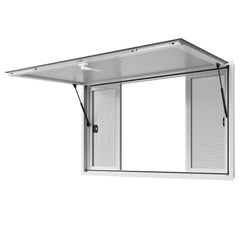 Concession Window 1524x915 mm, Aluminum Alloy Service Window for Food Truck, Up to 85 Degrees Stand Serving Window with 4 Sliding Windows, Awning Door, and Drag Hook, for Concession Trailers