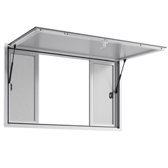 Concession Window 1524x915 mm, Aluminum Alloy Service Window for Food Truck, Up to 85 Degrees Stand Serving Window with 4 Sliding Windows, Awning Door, and Drag Hook, for Concession Trailers