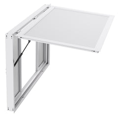 Concession Window 1524x915 mm, Aluminum Alloy Service Window for Food Truck, Up to 85 Degrees Stand Serving Window with 4 Sliding Windows, Awning Door, and Drag Hook, for Concession Trailers