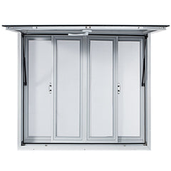 Concession Window, 91.4 x 91.4 cm Aluminum Alloy Food Truck Service Window with 4 Horizontal Sliding Screen Windows & Awning Door & Drag Hook, Serving Window for Food Trucks Concession Trailers