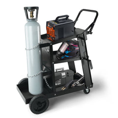 Welding Cart, 3-Tier Welder Cart Heavy Duty with 400 Lbs Weight Capacity, 360° Swivel Wheels, Tank Storage Safety Chains, Rolling MIG Welder Cart for TIG, ARC, MMA, Plasma Cutter Welding Machine