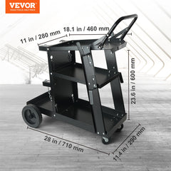 Welding Cart, 3-Tier Welder Cart Heavy Duty with 400 Lbs Weight Capacity, 360° Swivel Wheels, Tank Storage Safety Chains, Rolling MIG Welder Cart for TIG, ARC, MMA, Plasma Cutter Welding Machine