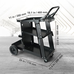 Welding Cart, 3-Tier Welder Cart Heavy Duty with 400 Lbs Weight Capacity, 360° Swivel Wheels, Tank Storage Safety Chains, Rolling MIG Welder Cart for TIG, ARC, MMA, Plasma Cutter Welding Machine