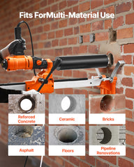 Diamond Core Drilling Machine, 200 mm Drilling Diameter, 2-in-1 Handheld & Stand-Mount Dry and Wet Concrete Core Drill Rig with 4 Bits, 1000/2250 RPM 2-Speed, for Concrete Brick Stone, 1500W