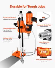 Diamond Core Drilling Machine, 200 mm Drilling Diameter, 2-in-1 Handheld & Stand-Mount Dry and Wet Concrete Core Drill Rig with 4 Bits, 1000/2250 RPM 2-Speed, for Concrete Brick Stone, 1500W