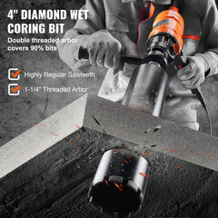 Diamond Core Drilling Machine, 4in Handheld Wet Concrete Core Drill Rig, 1100-2400RPM Two Speed & 1-1/4" Thread & 2 Bubble Levels, 3-4in Drilling Diameter for Concrete Brick Block Stone, 1500W