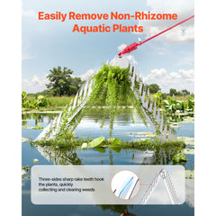 24in Aquatic Weed Rake, 3-Sided Lake Weed Rake with Handle, Portable and Foldable Pond Water Grass Razor, Stainless Steel Throwable Floating Pond Weeds Cutter with 30 ft Rope, for Lakes Ponds