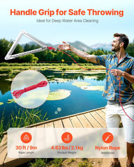 24in Aquatic Weed Rake, 3-Sided Lake Weed Rake with Handle, Portable and Foldable Pond Water Grass Razor, Stainless Steel Throwable Floating Pond Weeds Cutter with 30 ft Rope, for Lakes Ponds