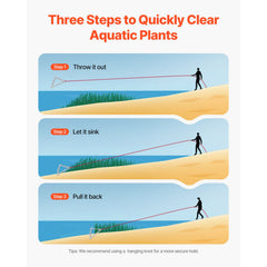 24in Aquatic Weed Rake, 3-Sided Lake Weed Rake with Handle, Portable and Foldable Pond Water Grass Razor, Stainless Steel Throwable Floating Pond Weeds Cutter with 30 ft Rope, for Lakes Ponds