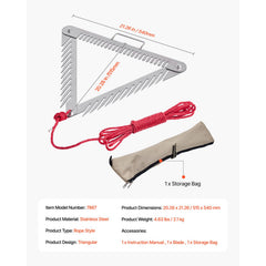 24in Aquatic Weed Rake, 3-Sided Lake Weed Rake with Handle, Portable and Foldable Pond Water Grass Razor, Stainless Steel Throwable Floating Pond Weeds Cutter with 30 ft Rope, for Lakes Ponds