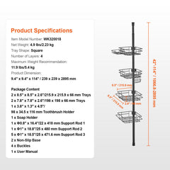 42" to 114" High Shower Corner Caddy Tension Pole Rust-Proof Tension Pole