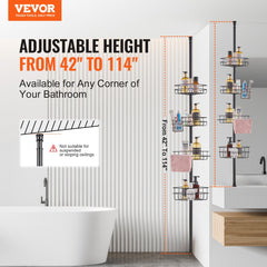 42" to 114" High Shower Corner Caddy Tension Pole Rust-Proof Tension Pole