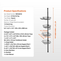 42" to 114" High Shower Corner Caddy Tension Pole Rust-Proof Tension Pole