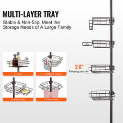 42" to 114" High Shower Corner Caddy Tension Pole Rust-Proof Tension Pole