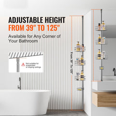 39" to 125" High Shower Corner Caddy Tension Pole Rust-Proof Tension Pole