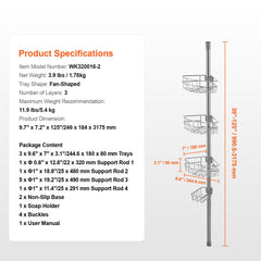 39" to 125" High Shower Corner Caddy Tension Pole Rust-Proof Tension Pole